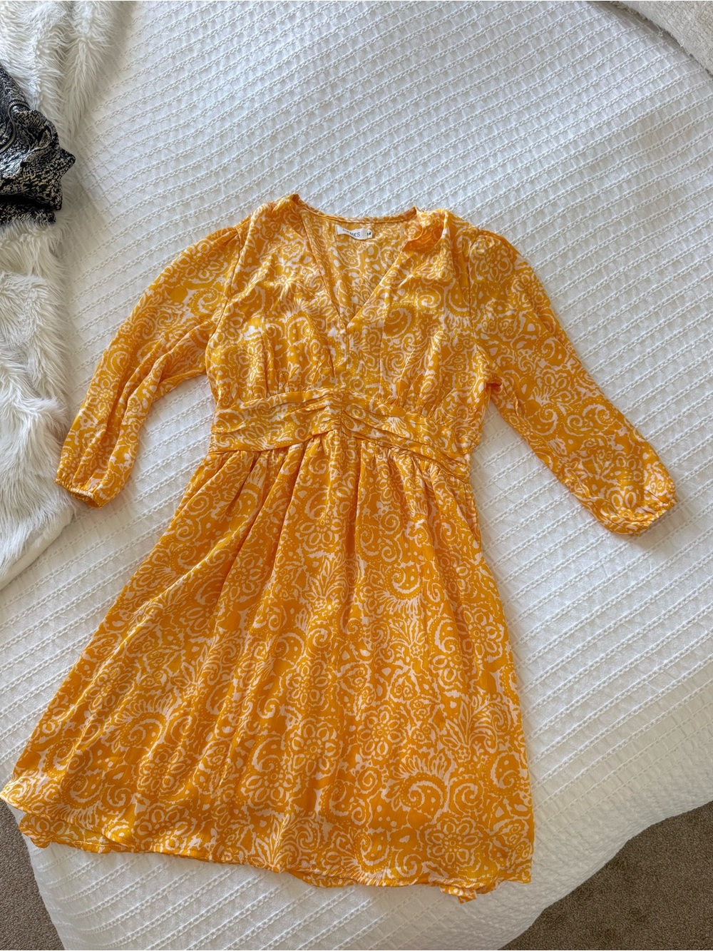 Women’s Yellow Paisley V-Neck Midi Dress